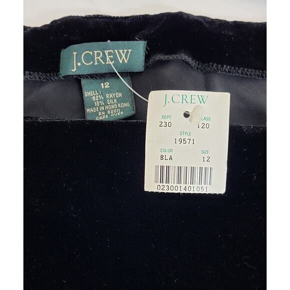 J. Crew Black Velvet Velour Long Sleeve Top Silk Blend Boatneck Size 12 NWT - Picture 3 of 5